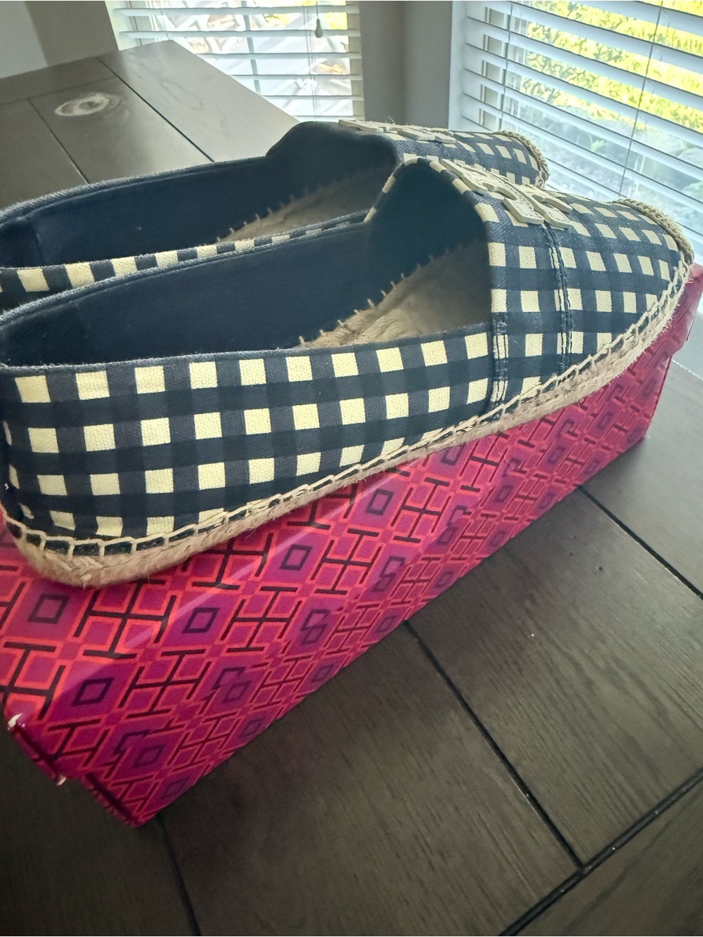 Tory Burch Navy and White Gingham Espadrille Flats - Picture 6 of 10